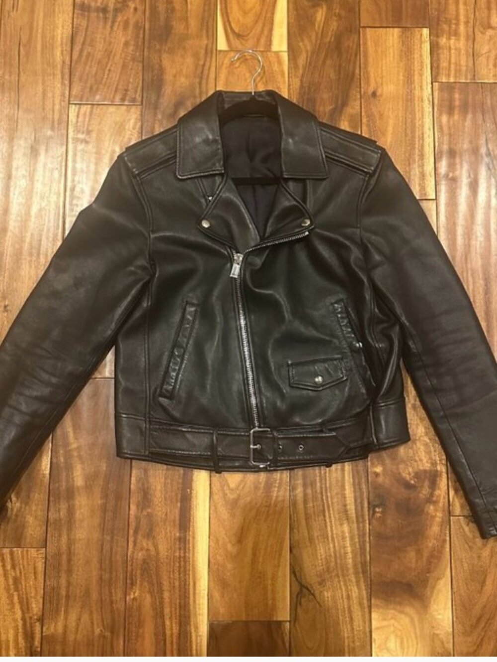 THEORY BLACK LEATHER MOTO BIKER JACKET MEDIUM - Picture 8 of 8